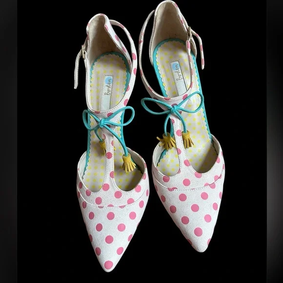 Boden Alice T Strap Suede Leather Polka Dot Pumps Women’s Size 9M Pointed Toe - Picture 9 of 15